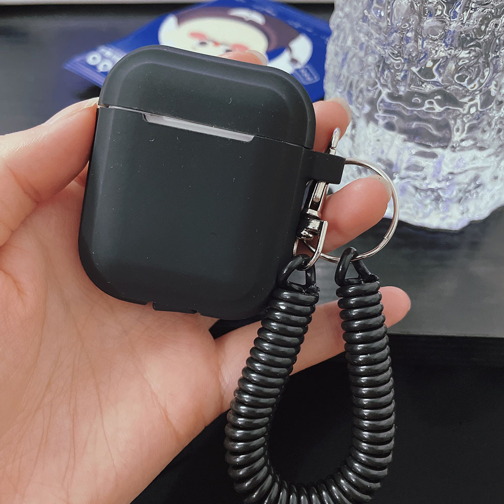 Hülle für Airpods 1/2/3/4, Silikon, einfarbig, schützende Kopfhörer-Abdeckung für Apple Air Pods Pro 2, Feder, flexible Kette, Schlüsselanhänger: M / Tiefe Gelb