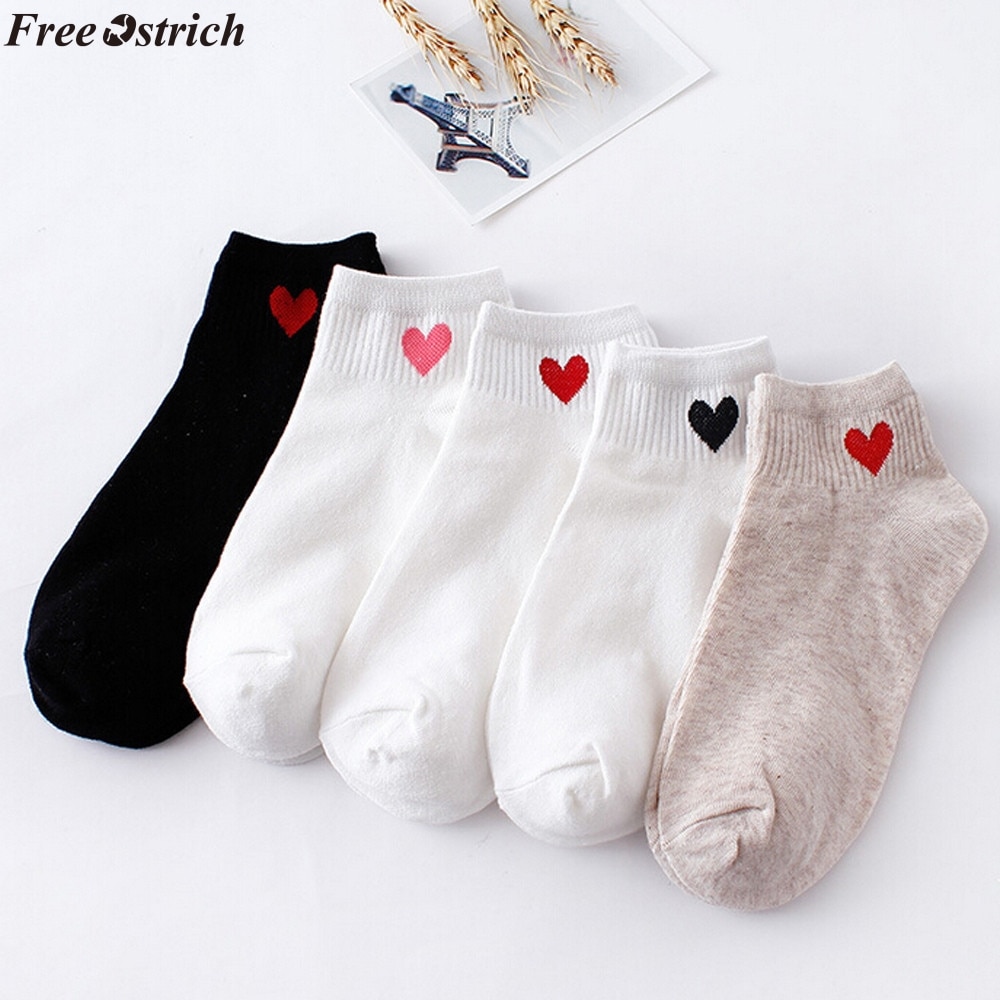 FREE OSTRICH 1 Pair Red Heart Cute College Wind Simple Basic Fresh Cotton socks women in spring summer