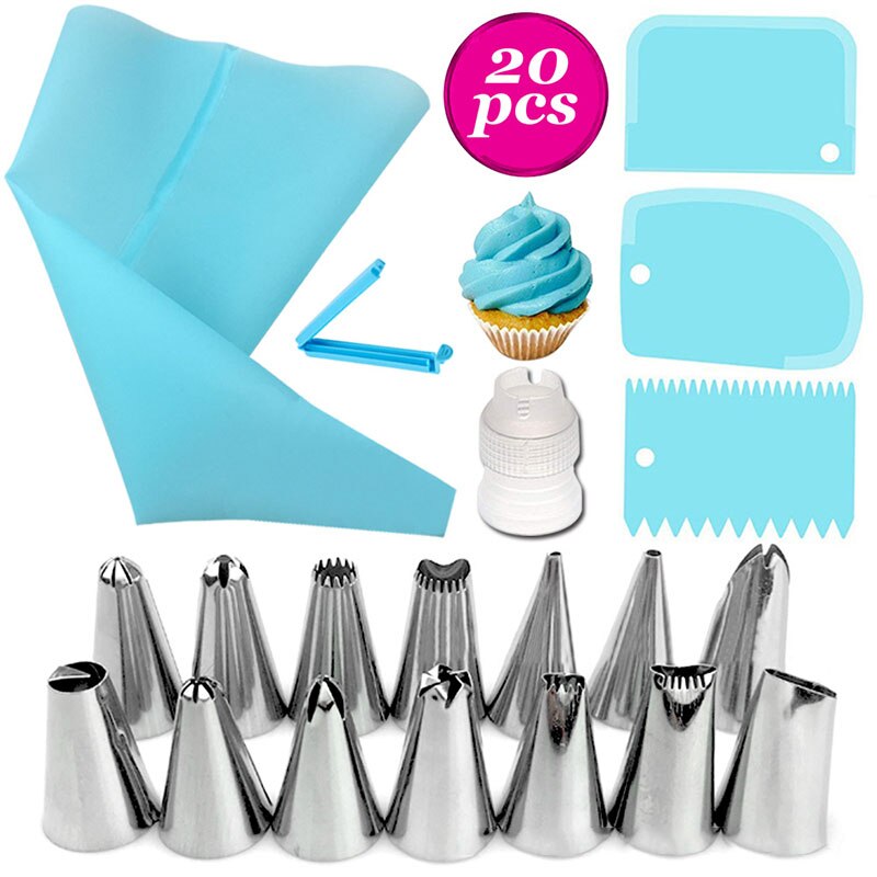 20 Stks/set Fondant Cake Decorating Gereedschap Kit Icing Piping Nozzles Pastry Tassen Tips Spatels Keuken Gadgets Bakken Accessoires: Sky Blue