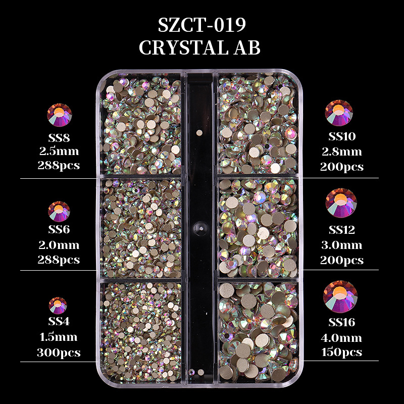 6Grids/box Nail Art Rhinestones 1426pcs AB Mixed Size Crystal Gem Diamonds 3D Nail Rhineston Nail Art Decoration DIY Face Makeup: 01