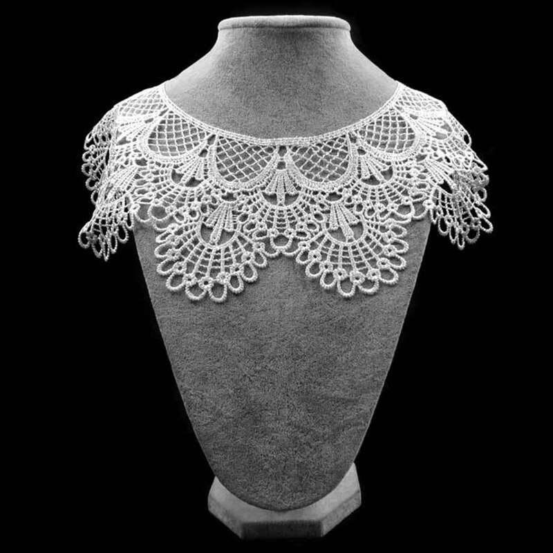 Black Flower Leaf Embroidery Collar Venise Lace Flowers Neckline Collar Applique Trim and Lace fabric sewing supplies: White