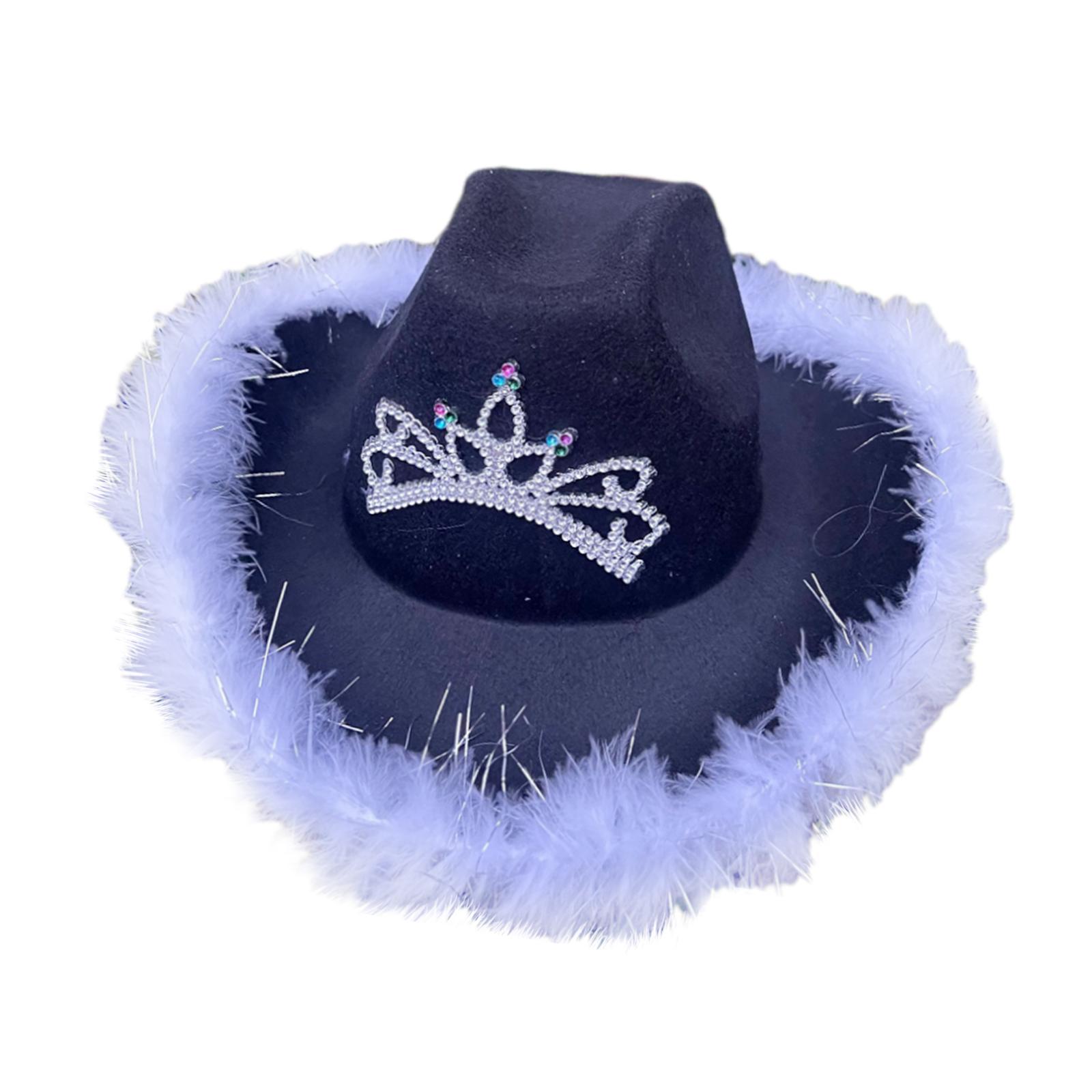 Cowboy Cowgirl Hat Felt Hat with Crown Western Wide Brim for Women Girl Fancy Dress Party Costume (Black)