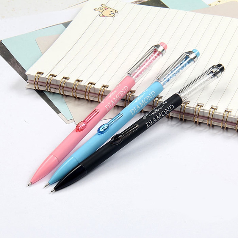 Lápiz mecánico de cristal para chicas, lápiz mecánico de diamante como útiles escolares de escritura de oficina 5 unids/lote