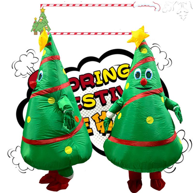 D55E Kerstboom Springkussens Volwassen Kerstman Dress Up Props Grappige Opblaasbare Kerstboom Kleding