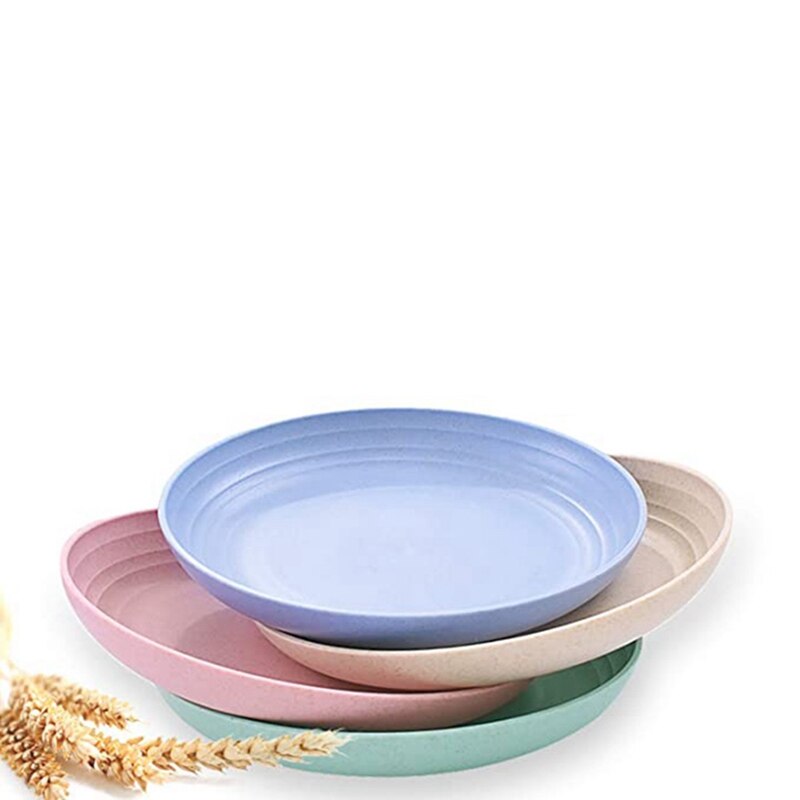 4Pcs 10 Inch Wheat Straw Deep Dinner Plates - Microwave and Dishwasher Safe, Unbreakable Sturdy Plastic Dinner Plates