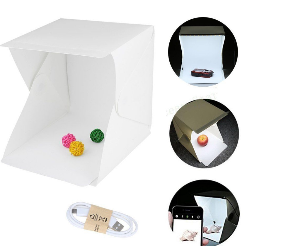 Z40 mini vikbar lightbox led ljus soft box fotoljus tält kit fotografering studio softbox 2* bakgrund box 20cm*24cm*24cm