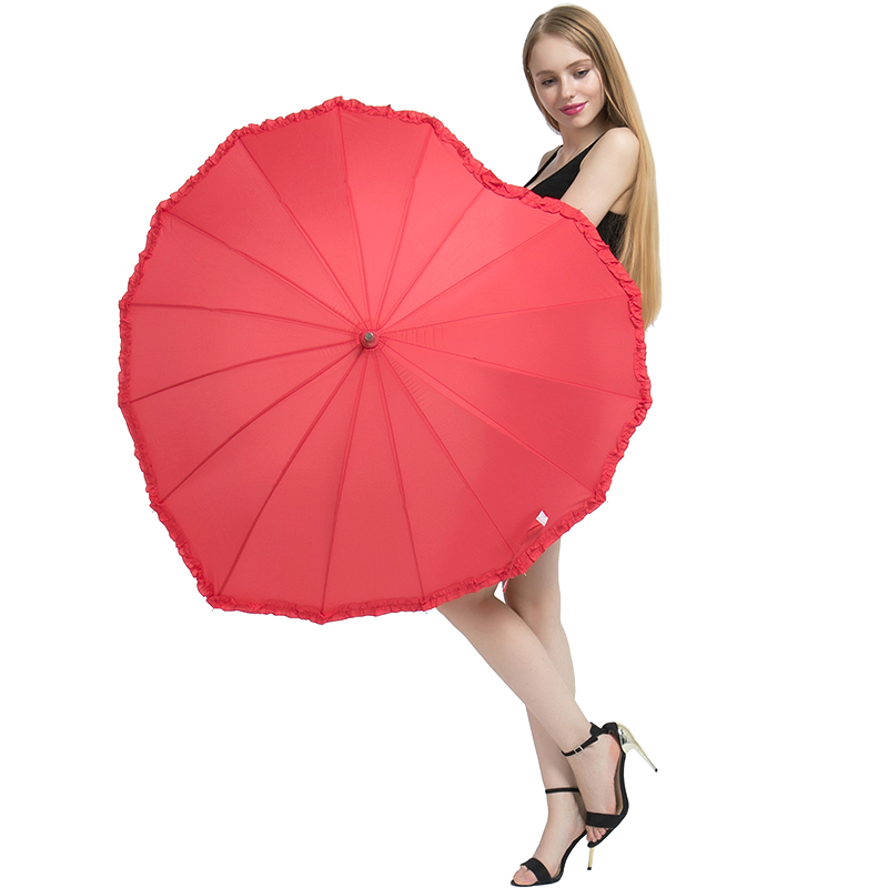 Paraguas en forma de corazón rojo, corazones de melocotón, paraguas de mujer para de San Valentín, boda, Compromiso, accesorios para fotos, mango largo sin brellas