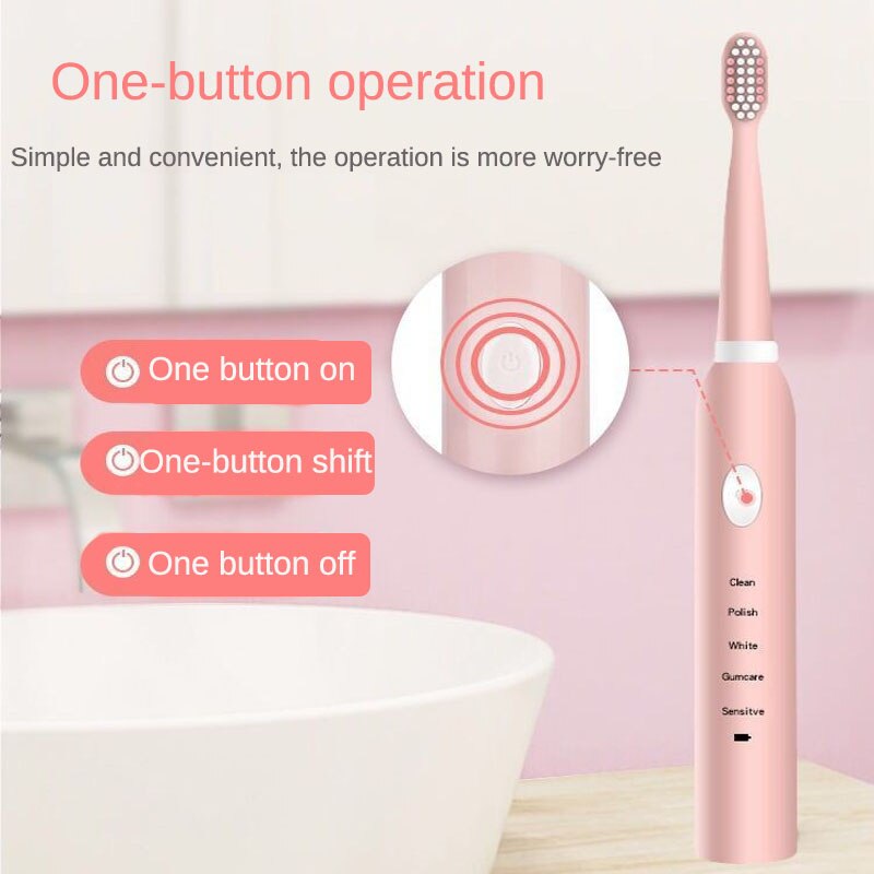 USB Rechargeable Electric Toothbrush 5 Mode Whitening Healthy Travel Toothbrush with 3 Replaceable Brush Head for Adult Kid