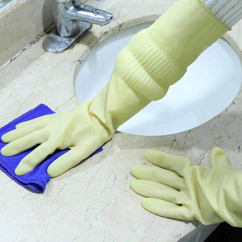 Naturlige latexhandsker have husholdning køkkenrengøring gummi slidbestandige arbejdshandsker hjemmehaveplantningselementer