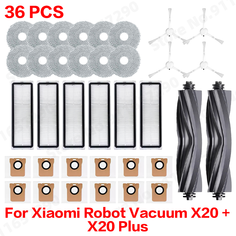 Para xiaomi robô vácuo x20 +/x20 plus saco de pó mop pano acessórios escova lateral principal filtro hepa peças reposição: Luz amarela