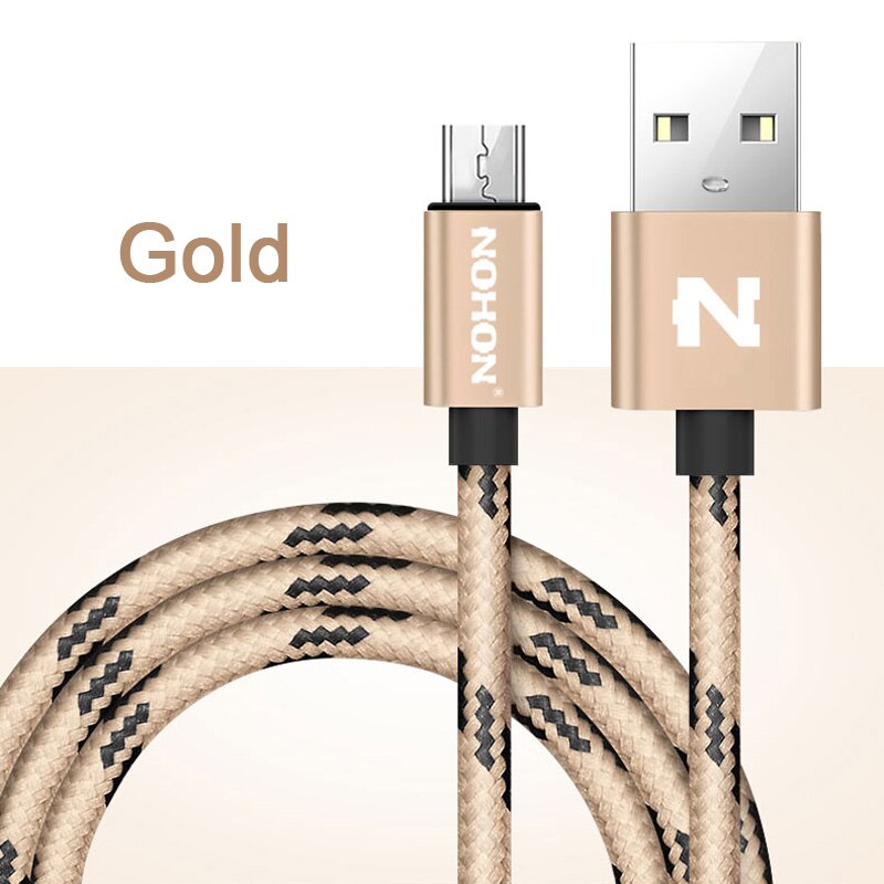 NOHON Micro USB Cable For Samsung Xiaomi Lenovo LG Sony HTC Mobile Phone Nylon USB Charger Cable Fast Charging Microusb Cables: Gold