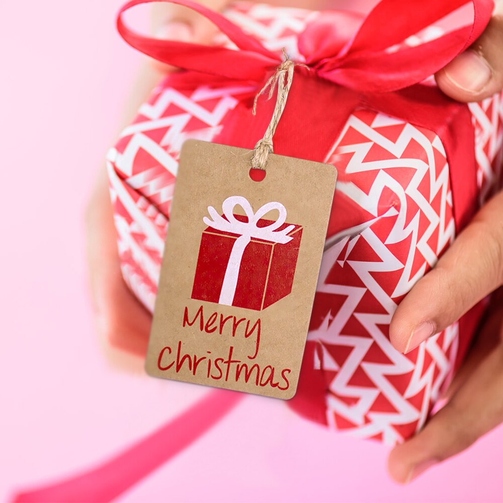 Kraftpapir-mærker etiketter glædelig jul hængemærke med reb håndlavet gør-det-selv håndværk juleindpakningsartikler fest/boligdekoration