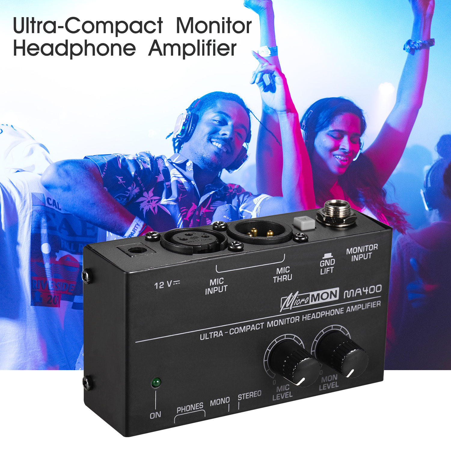 Ultra-Compact Monitor Headphone Amplifier Amp with XLR Microphone Input 6.35mm Monitor Input 6.35mm & 3.5mm Headphone