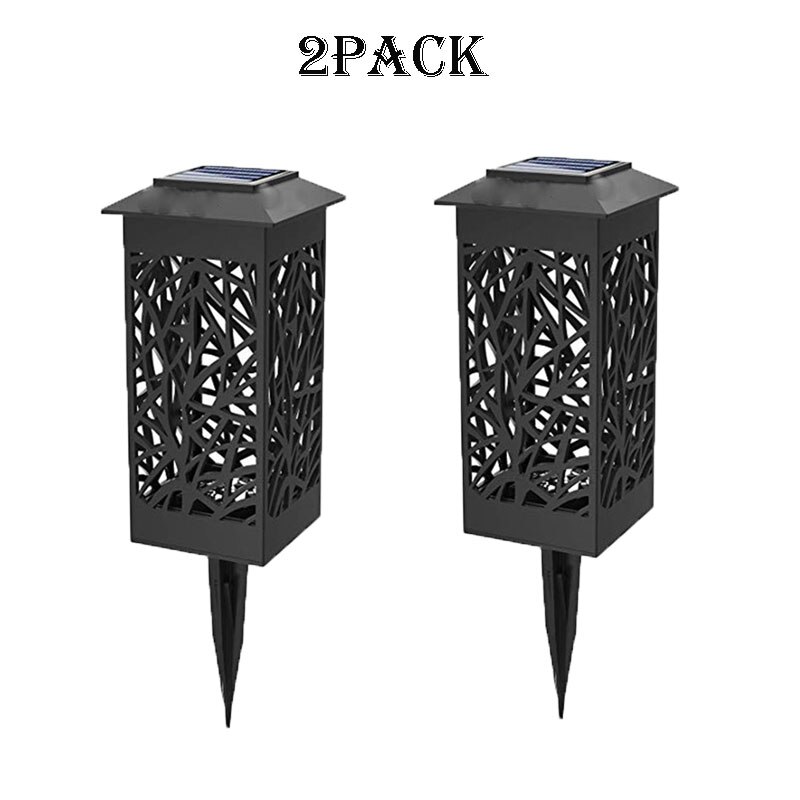 2 pakke solplen lys hage hul plen lampe utendørs hage lys sti lys vanntett ledet sol dekorasjon lys: Kald hvit