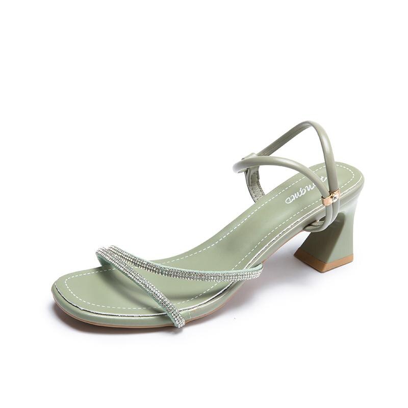 Sandaler remmar med dam damskor sommar blockklackar matchande kostym kvinnliga beige sandaler medium resår: Grön / 39