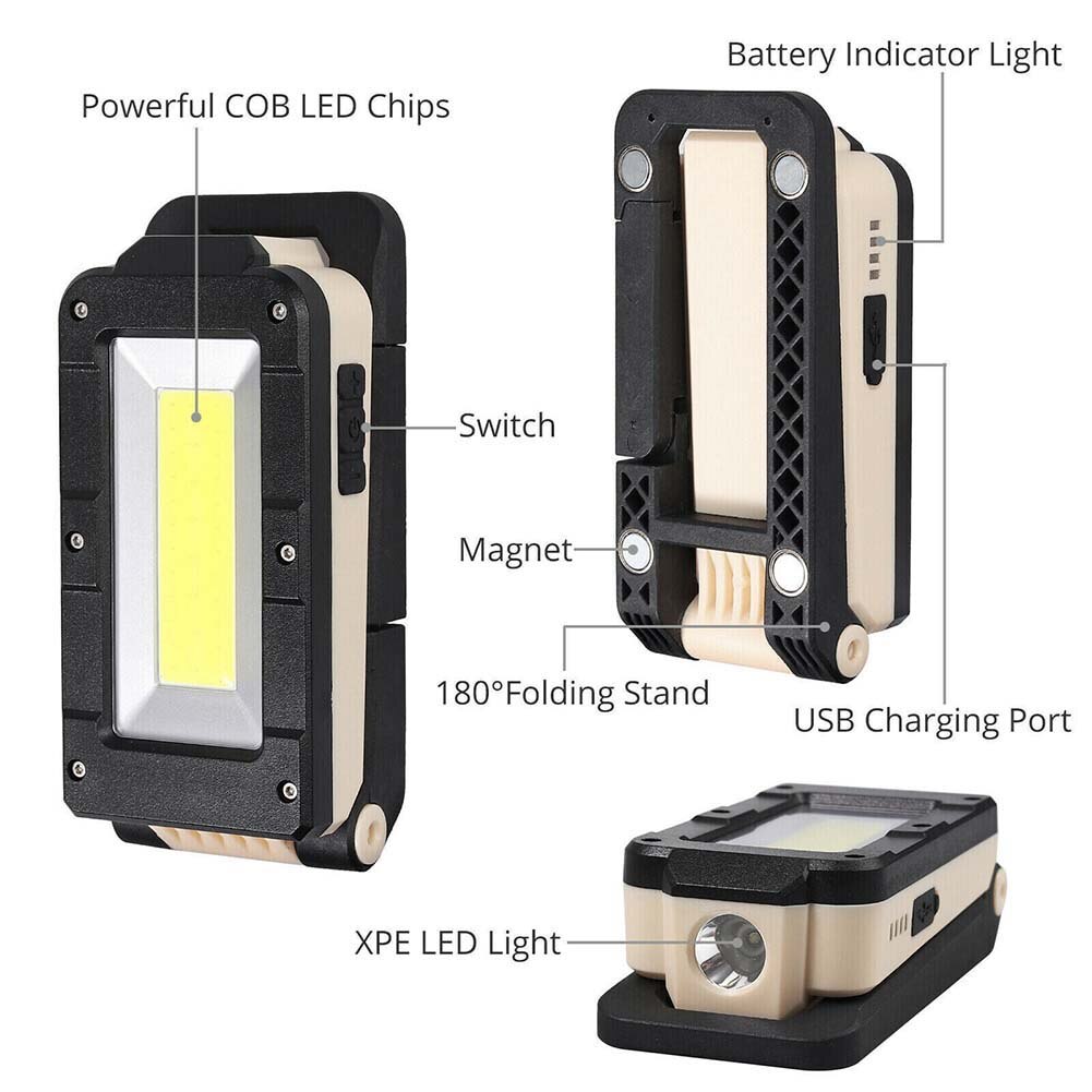 Foldable Magnetic USB Rechargeable LED Work Light COB Inspection Lamp Torch