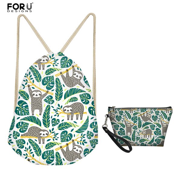 Forudesigns 2 stuks/set trekkoordtas voor dames rugzak klein schattige luiaard print kinderen meisjes trekkoord zak tassen dames boekentas: Hxa 53 z 3 z 8