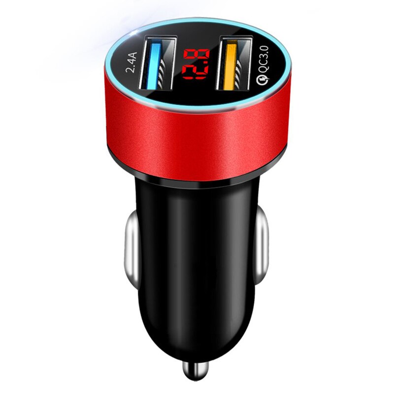 USB Car Charger For iPhone XR 11 Honor 30 Fast Car Phone Chargers Fast Charging With LED Display 3.1A Dual USB Phone Car Charger: Red