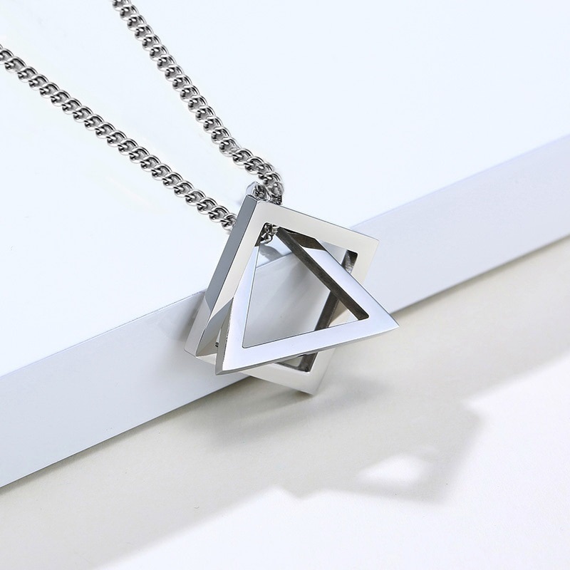 Rinhoo Trendy Grijpende Vierkante Driehoek Hanger Voor Mannen Rvs Geometrische Stapelen Streetwear Hip Pop Rock Ketting