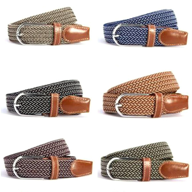 20 kleuren heren dames canvas effen band metaal lepel geweven stretch tailleband ремень