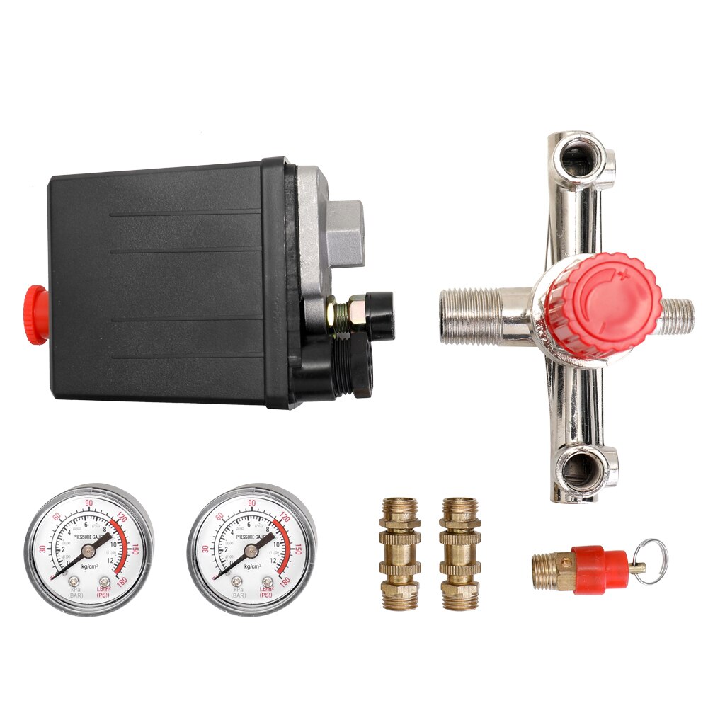 125 PSI 12 Bar Small Air Compressor Pressure Switch Control Adjustable Regulator Valve Instrument Pressure Gauge