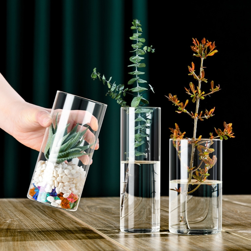 Vaso vidro contemporâneo com cilindros vidro decorativos para flores e velas
