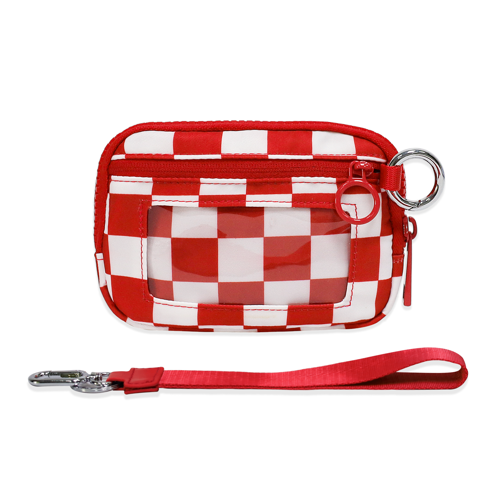 The Iris Wallet Zwart geruit kaartetui met ID-venster Portemonnees voor dames Portemonnee met ritssluiting Mini draagbare sleutelhangerportemonnee: Bruin