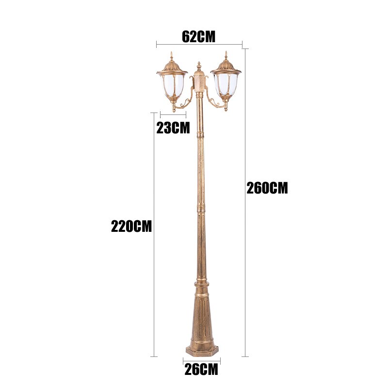 (H≈2.5M)European garden lamp room outdoor street lamp lawn lamp high pole lamp four head garden landscape lamp waterproof: Two heads-bronze