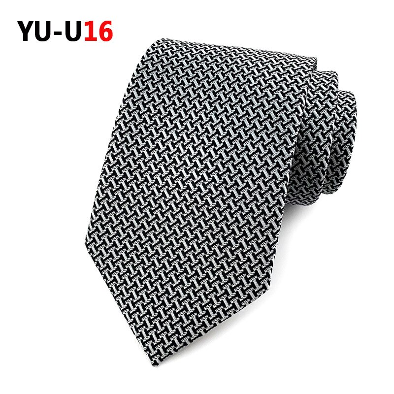 Cravate à carreaux rayée pour hommes, 8cm, décontractée, costume d'affaires de mariage, Jacquard, robe formelle, cravate Slim pour hommes: YU-U16