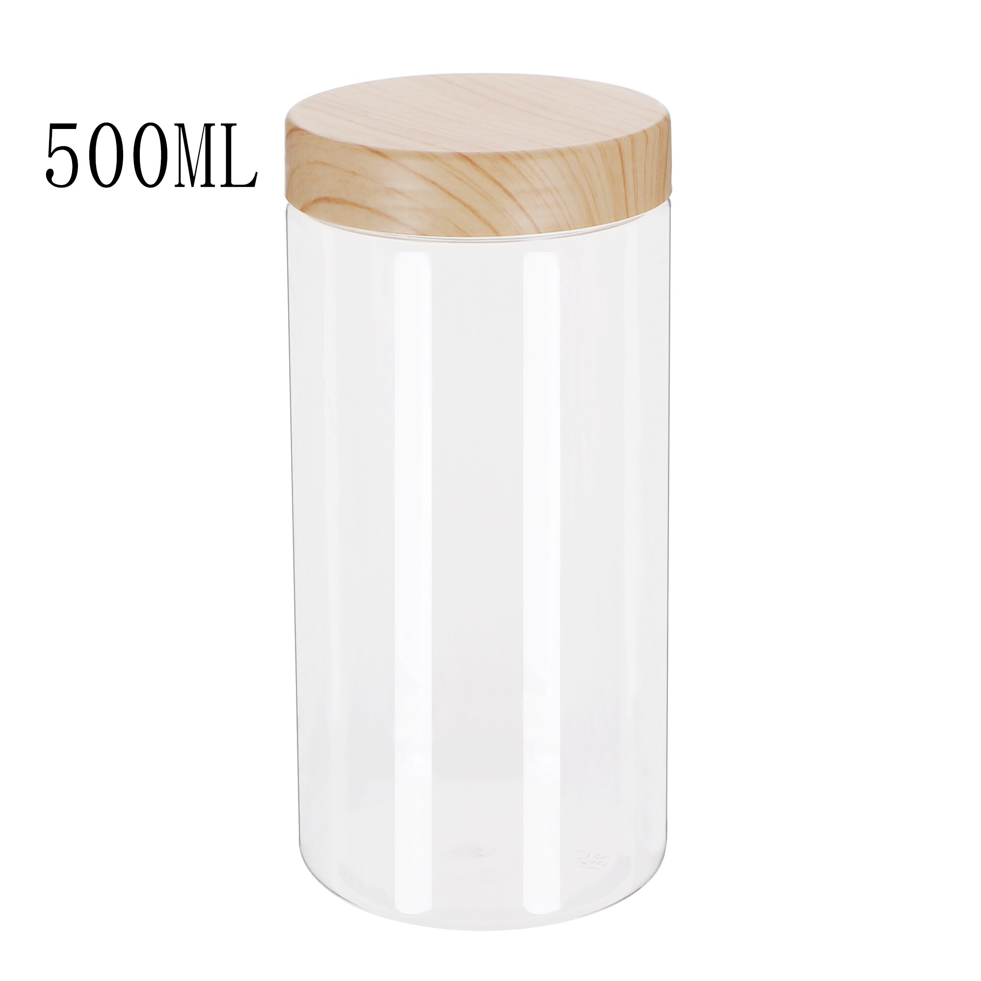 100ml/200ml/300ml/500ml Empty Clear Pet Jars Container With Plastic Imitation Wood Lid Transparent Plastic Storage Bottle: 500ML