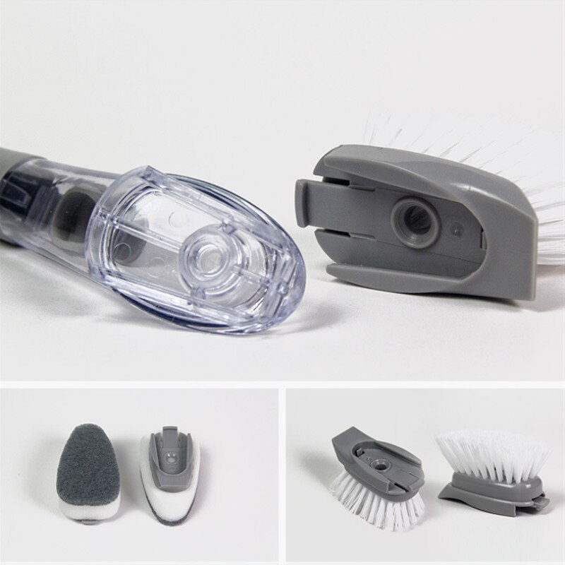 Kitchen cleaning tools 2 in 1 long handle cleaning brush with removable brush sponge sponge dispenser dishwashing brush set