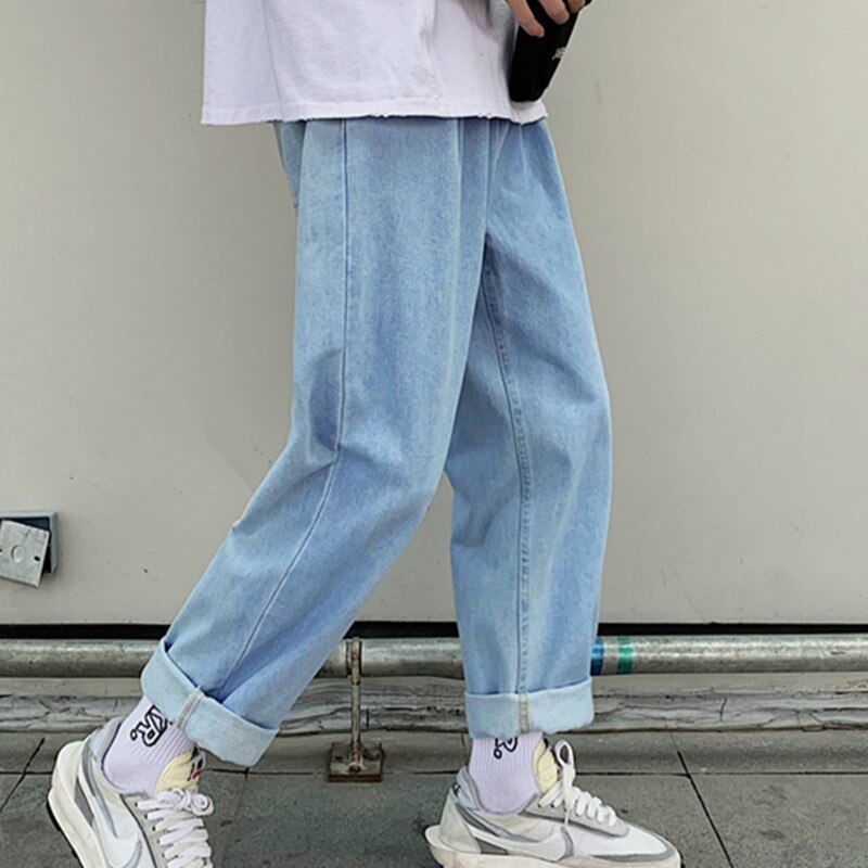 Jeans for menn pluss-størrelse 3xl løse ankellange enkle all-match jeansbukser med strikk i midjen, fritidsklær, trendy streetwear