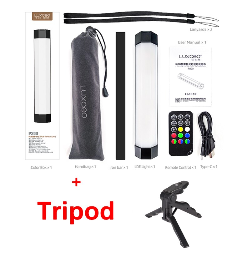 LUXCEO-Palo de luz LED P200 para fotografía, tubo impermeable de mano, RGB, luz suave, Control remoto por aplicación de teléfono portátil: Blanco