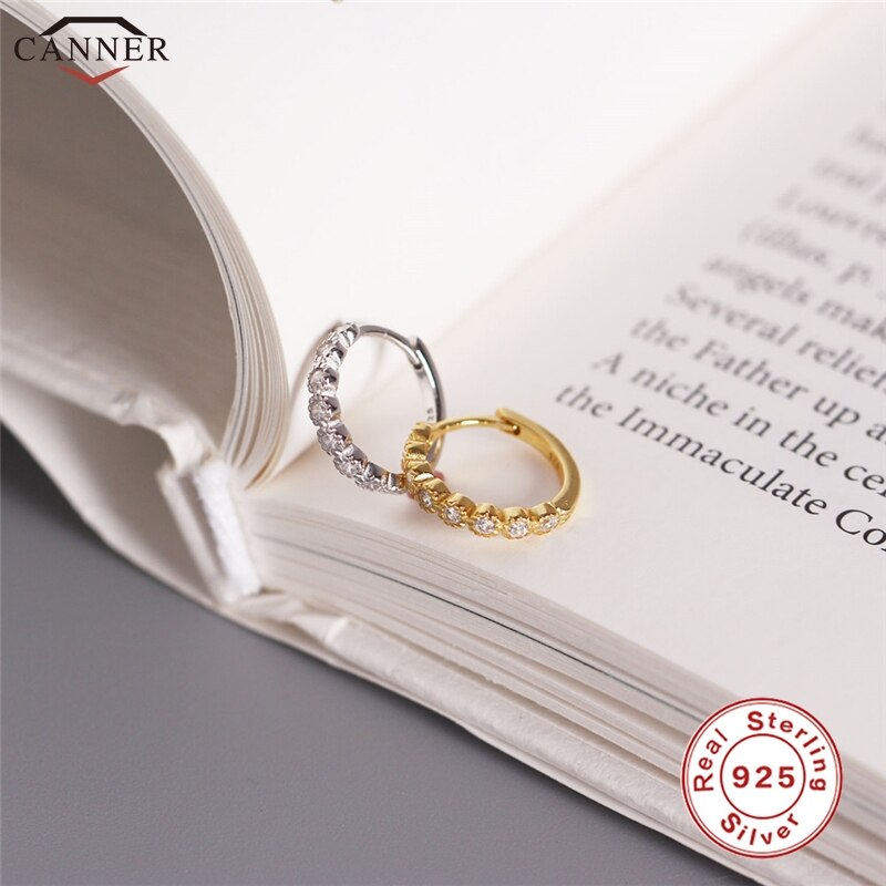 Gold Farbe Kleine Band Ohrringe für Frauen Zirkon Kristall Kreis Ohrringe 925 Sterling Silber Huggie Ohrringe Schmuck H4