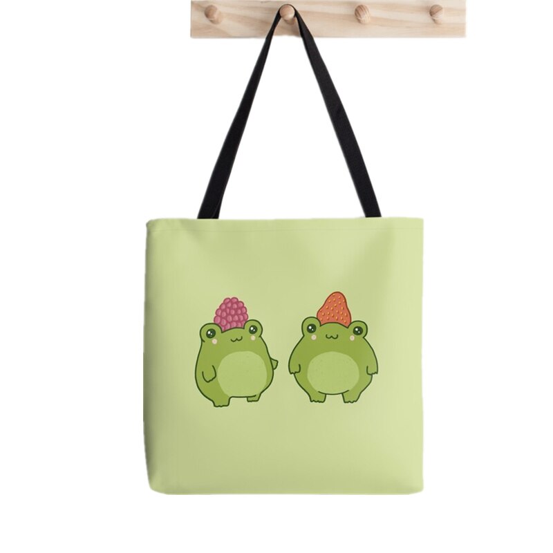 Borsa Shopper da donna The Sun Frog Tarot borsa Kawaii stampata Harajuku Shopping borsa Shopper in tela borsa da ragazza borsa a spalla Tote borsa da donna: F1394