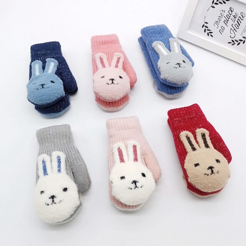 1 paar freundlicher Winter Gestrickte Handschuh Baby Mädchen Jungen Nette Karikatur Hase Warme Voll Finger Handschuhe freundlicher freundlicher Fäustlinge