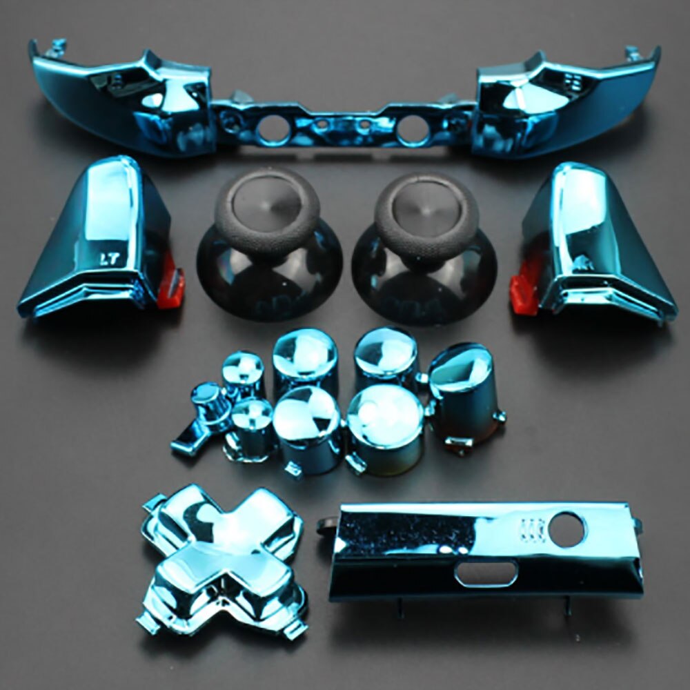 JCD Plastic&Chrome Plating Full Button Set Dpad RT LT RB LB ABXY Guide ON OFF Buttons For Xbox One S Controller Gamepad Repair: chrome Blue