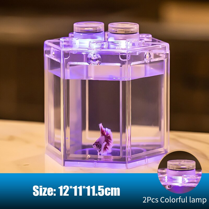 Desktop Aquarium Fish Tank Turtle Tank Office Mini Betta Aquatic Plant Ornamental Fish Tank With Lamp Aquarium Supplies: 4