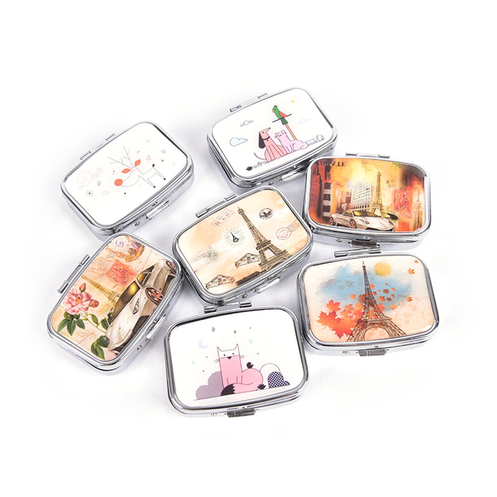 1PCS Portable Metal Round Flower Print Organizer Cute Compartment Pill Case Storage Tablet Container Medicine Box: Chocolate