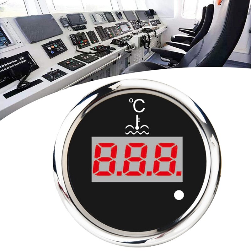 52mm Digital Water Temp Gauge 0-120 Celsius Universal Water Temperature Meter Indicator Red Backlight with Alarm: Dark Grey