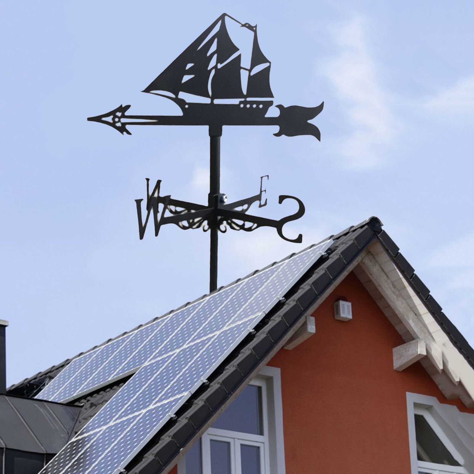 Iron Angler Wind Vane Roof Mount Wind Direction Indicator Measuring Tools Decor