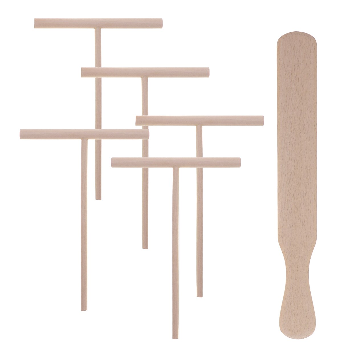 4pcs Pancake Cooking Utensils Wooden Crepe Spreader and Spatula Tortilla Rake Batter Spreading Tools(1pc Beechwood Spatula +: Size 3