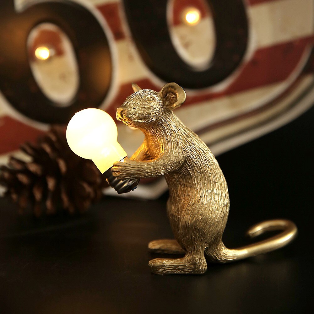 Seletti moderne harpiks mus bordlampe led  e12 mus bordlamper skrivebord nordisk barnerom dekor led nattlys eu/au/us/uk plug: Skrivebordsdekor gull b