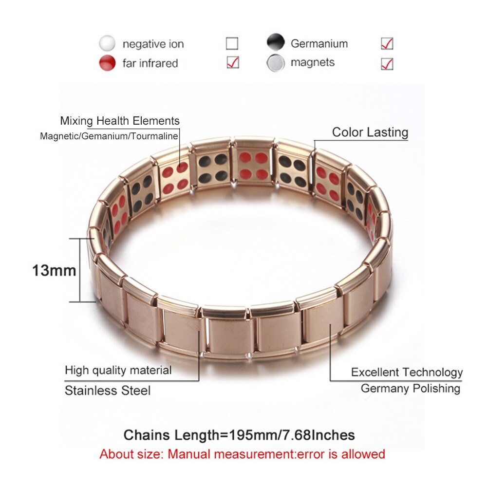 Vrouwen Polsband Rvs Elastische Verstelbare Zwart Rose Goud Kleur Germanium Magnetische Armband Voor Mannen Gezondheid Sieraden