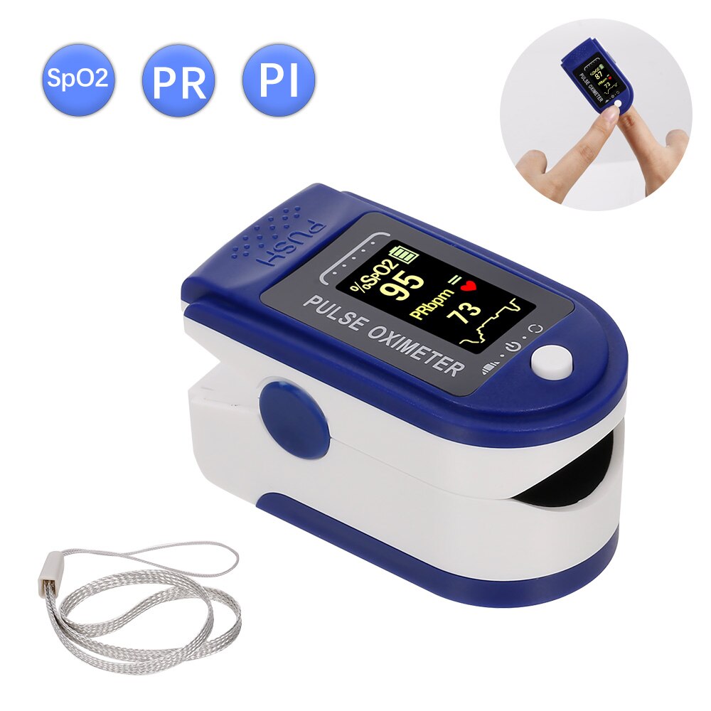 Fingerspids pulsoximeter mini spo 2 monitor iltmætning monitor puls rate perfusion indeks meter med snor til hjemmet