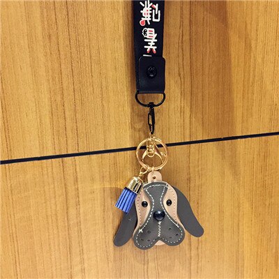 Fancy Leuke Hond Dier Sleutelhanger PU Lederen Trinket Gevlochten Touw Handgemaakte Sleutelhanger Auto Sleutelhanger Bag Hanger Charms Sleutelhanger: Gray black ribbon