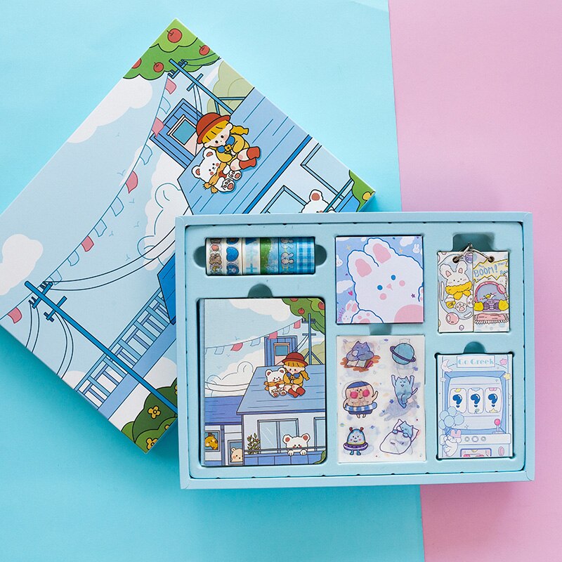 planner sets notebook Tool Materials Full Set Of Book Set Japanese Style Tn Color Page Checker Girl Set Stationary Set: blue