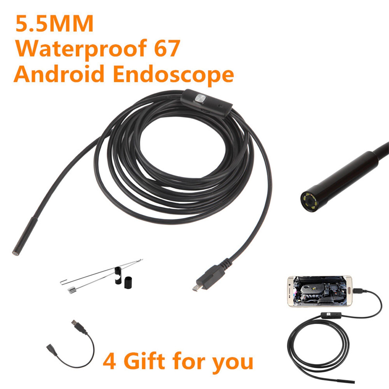 5.5mm Endoscope Camera IP67 Waterprof OTG & micro USB Inspection Borescope Camera Android USB/windows Endoscope Inspection: C