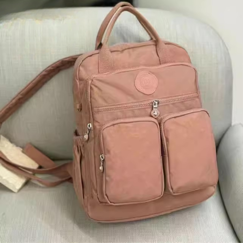 Multi-pocket Woman's Backpack Soft Handle Solid Color Nylon Travel Backpack Lightweight Casual School Backpacks: Blue