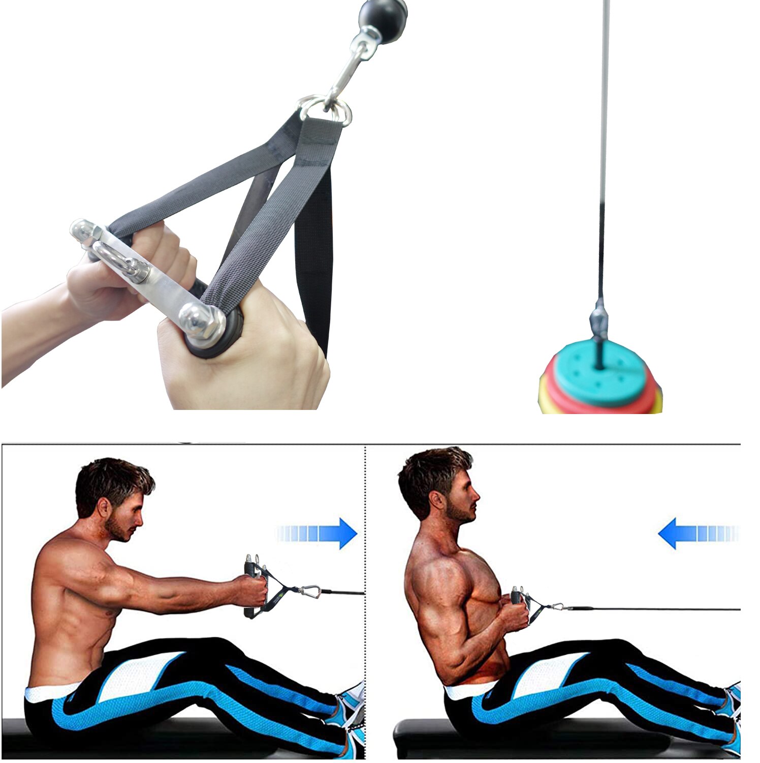 Multifunction Seated Row Double D Handles V Bar Cable Machine Attachments Press Down Strength Training Fitness Gym Accessories